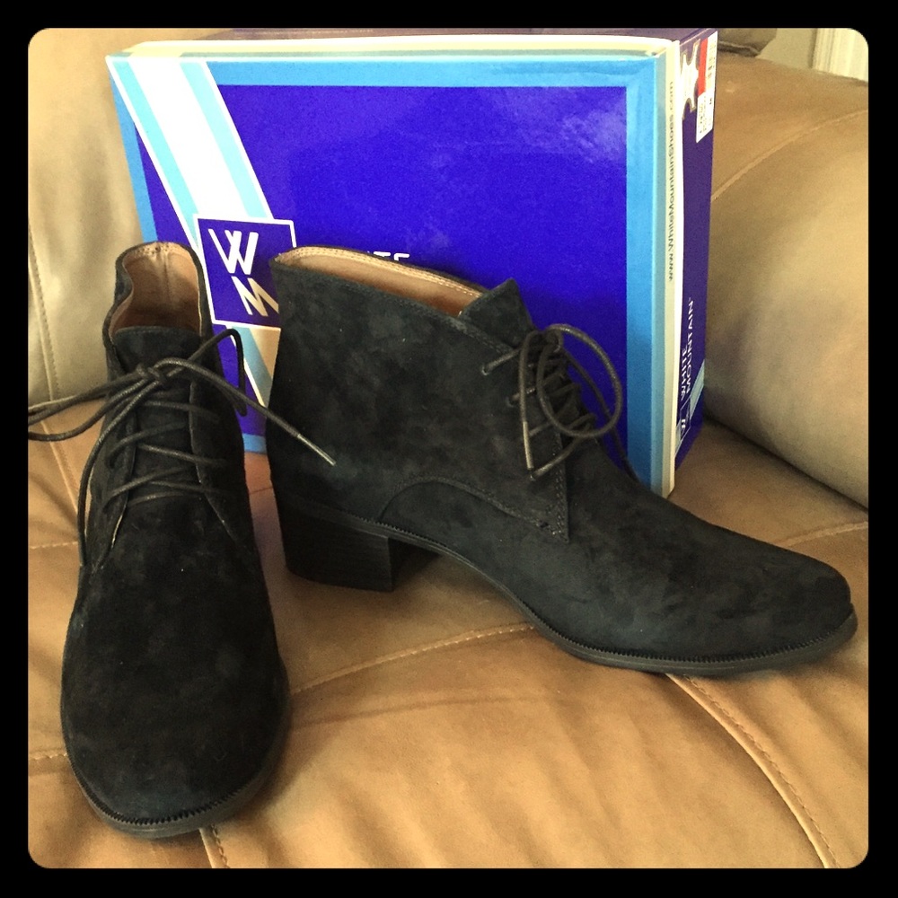 Black Suede Heeled Booties Size 11 NIB